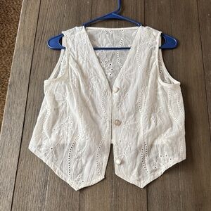 White Eyelet Button-Up Vest
